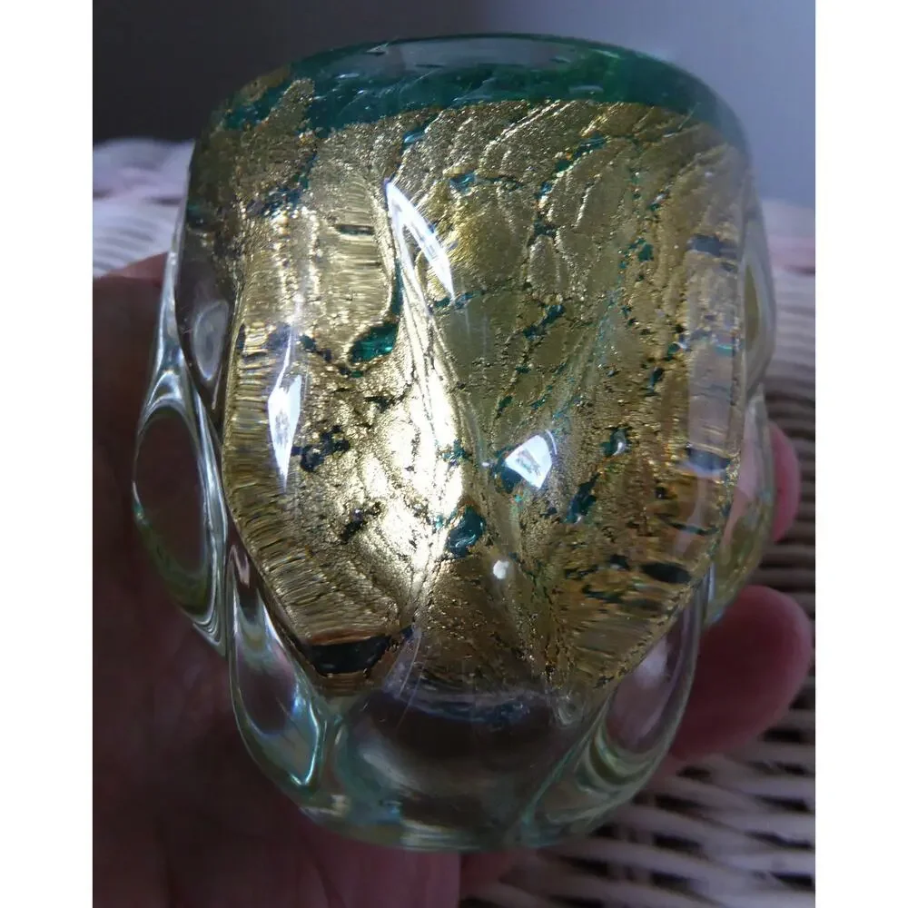 Barovier & Toso 24K Goldleaf Green Murano Glass Bud Vase 3